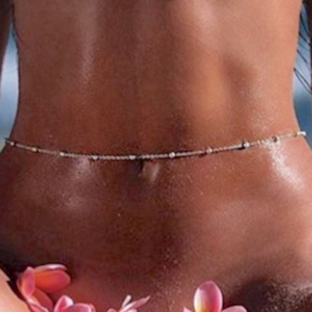 Sexy Silver Beaded Belly/Stomach Body Jewelry Chain W/ Lobster Clasp & Extender